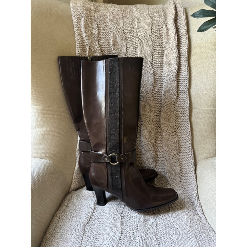 Strand Chocolate Brown Knee High Boots Square Toe Block Heel 9N 129876201